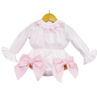 ≪wee me≫frill gingham ribbon bottom set