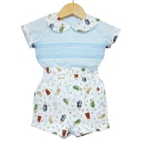 ≪wee me≫ Blue Animal Print Shorts with Smocked Shirt