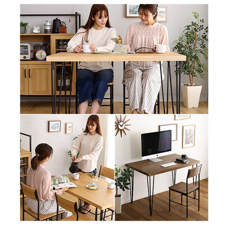 ヴィンテージ背もたれ付きダイニング5点セット【Ferro e Legno 