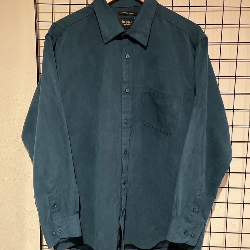 90s haggar フェイクスエードシャツ Lサイズ 青緑 | 古着屋Quest