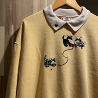 top stitch by MORNING SUN アニマル　猫　刺繍　襟付き　スウェットシャツ　Mサイズ　イエロー　C324