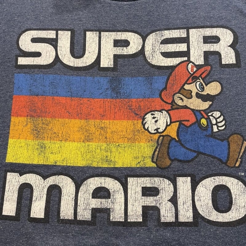 Nintendo SUPER MARIO プリント tシャツ Lサイズ ダークグレー | 古着...