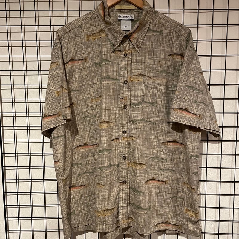 人気便利グッズ 90s 大きいサイズ XL □ コロンビア フィッシュ 総柄 半袖 半袖シャツ
