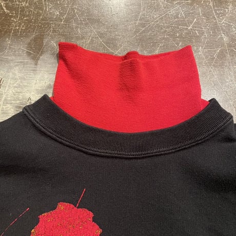 90s ART UNLIMITED 紅葉　プリント　ダブルカラースウェットシャツ　アメリカ製　Lサイズ　ブラック C326