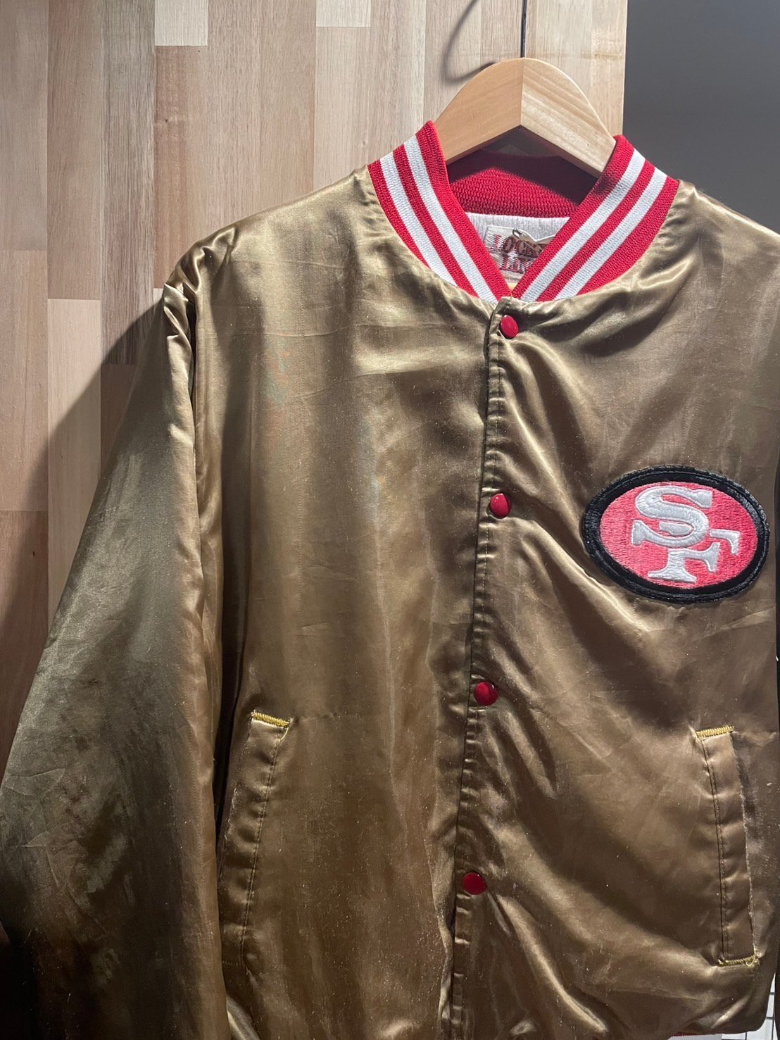 専用#49ers#アメフト#NFL#スタジャン#アメカジ#ヴィンテージ# 90s Vintage LOCKER LINE 49ersナイロンスタジャン M