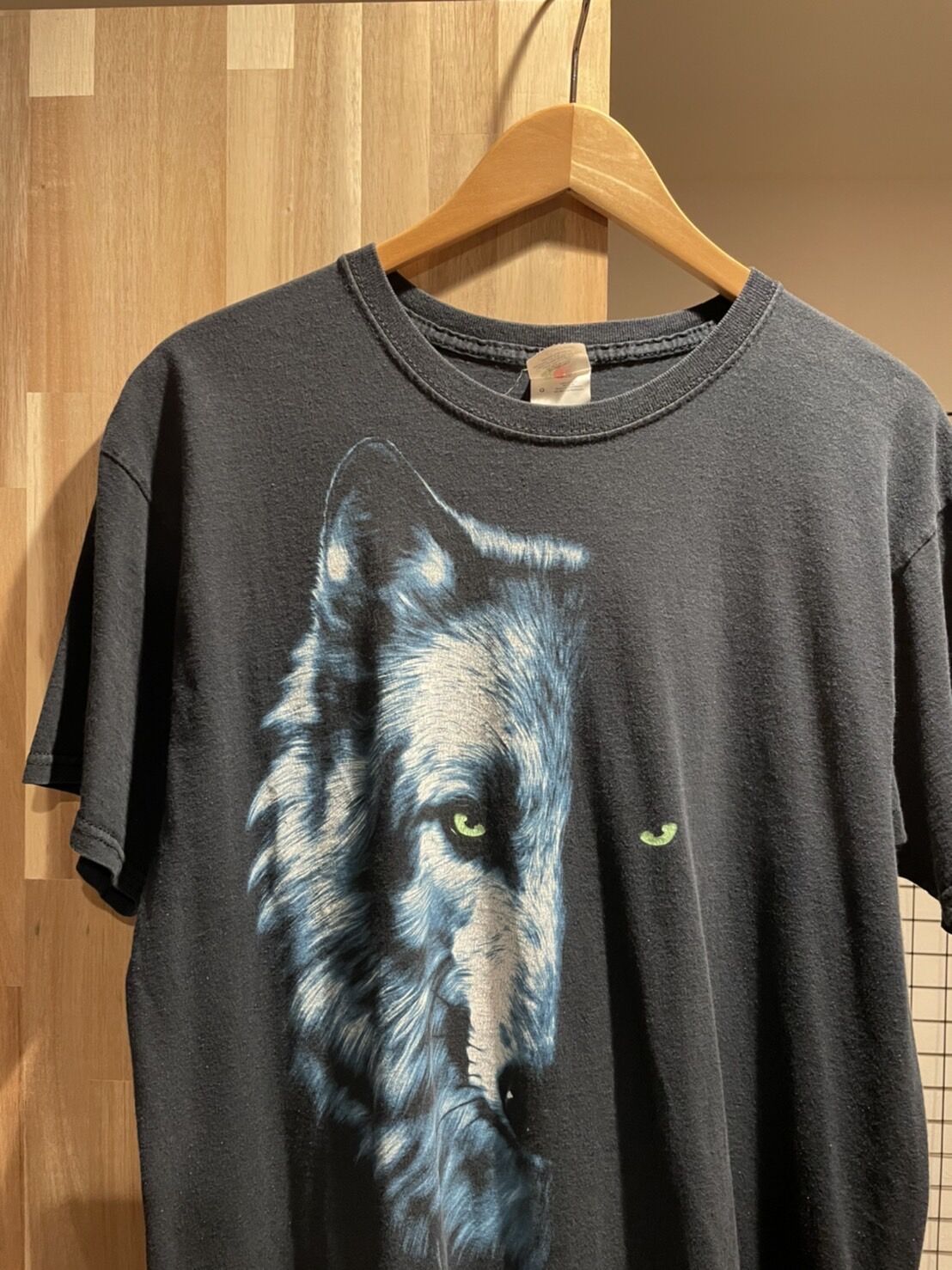 FRUIT OF THE LOOM 狼　アニマル　プリントTシャツ　Lサイズ　ブラック