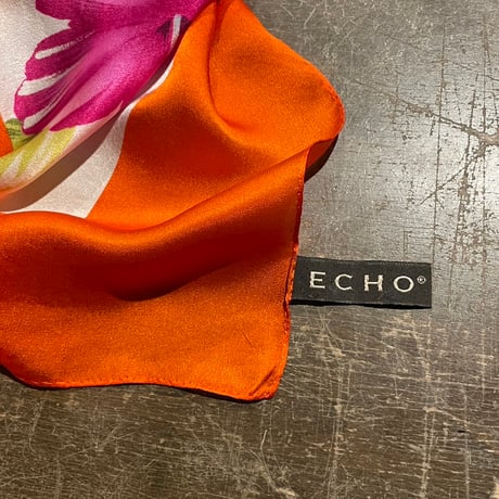 ECHO エコー　花柄　シルクスカーフ　ハイビスカス　約90×87cm　C534