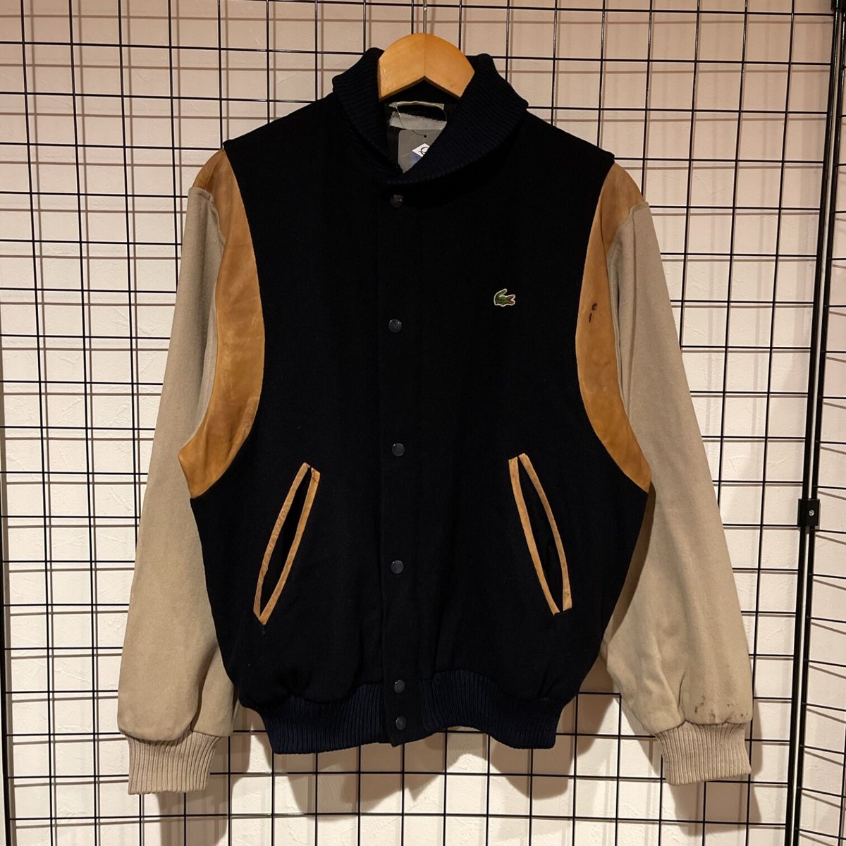 70s CHEMISE LACOSTE ラコステ レザー切り替えウールスタジャン | 古着 