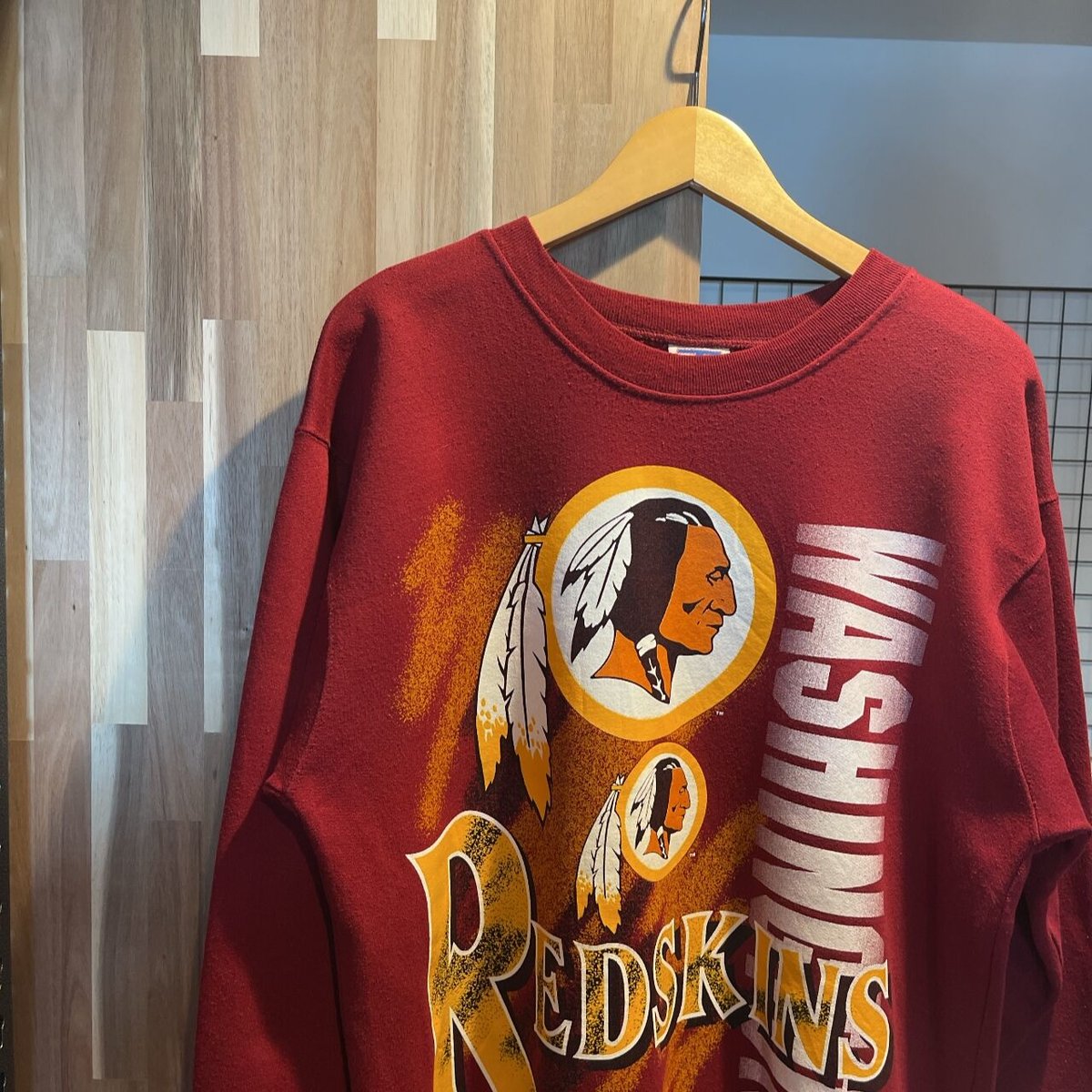 90年代 NUTMEG NFL WASHINGTON REDSKINS ワシントンレッドスキンズ プリントスウェットシャツ トレーナー USA製 メンズXL ヴィンテージ /eaa324381