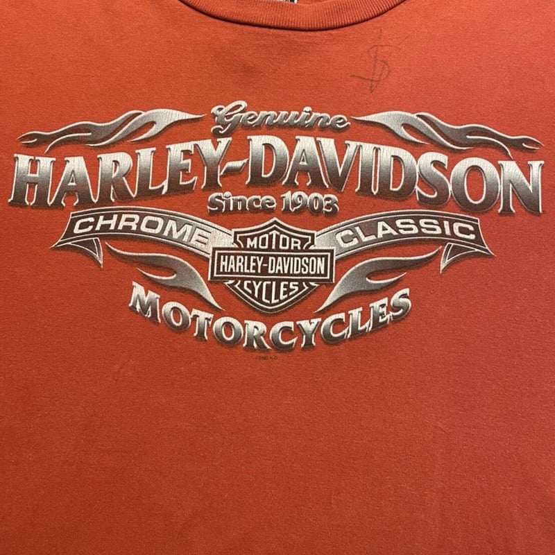 HARLEY-DAVIDSON プリントtシャツ 00's アメリカ製 XLサイズ 朱色 | ...