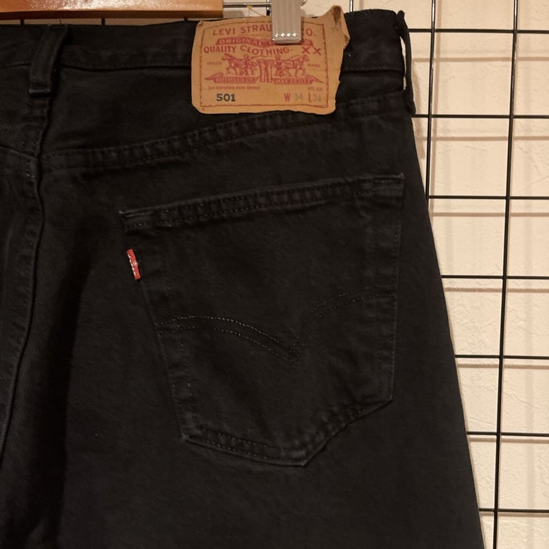 W38L34リーバイス501 後染め黒 ブラックジーンズ Levi's