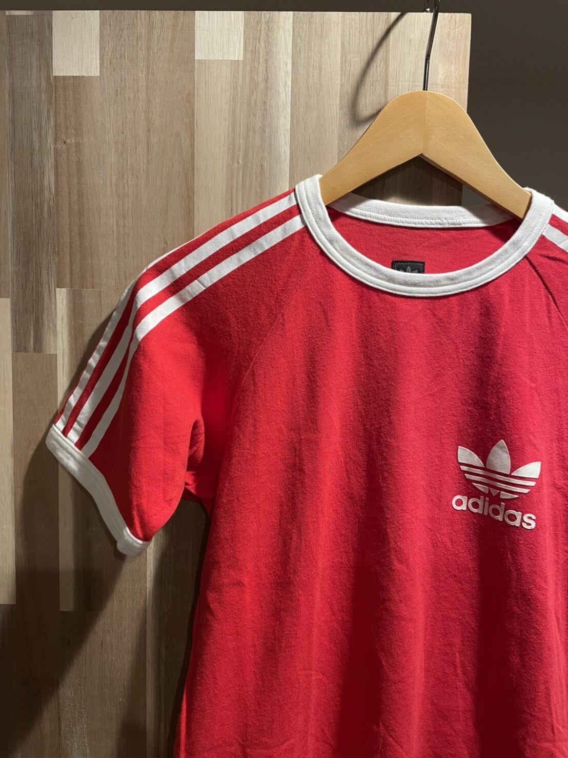 adidas 80's 復刻トレフォイル リンガー Tシャツ レッド | 古着屋Quest