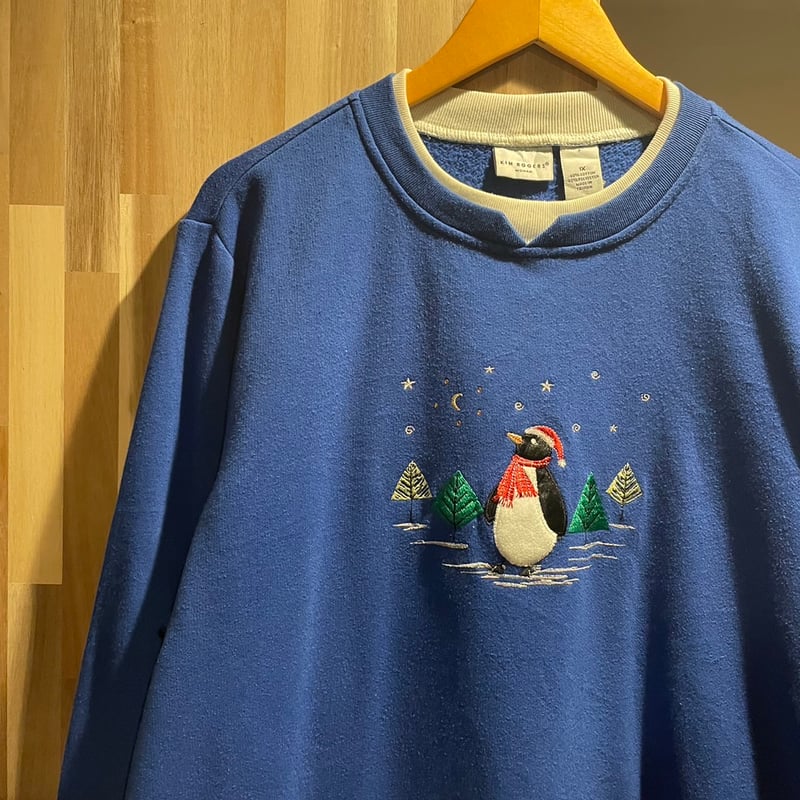 KIM ROGERS アニマル ペンギン 刺繍 スウェットシャツ ブルー C634