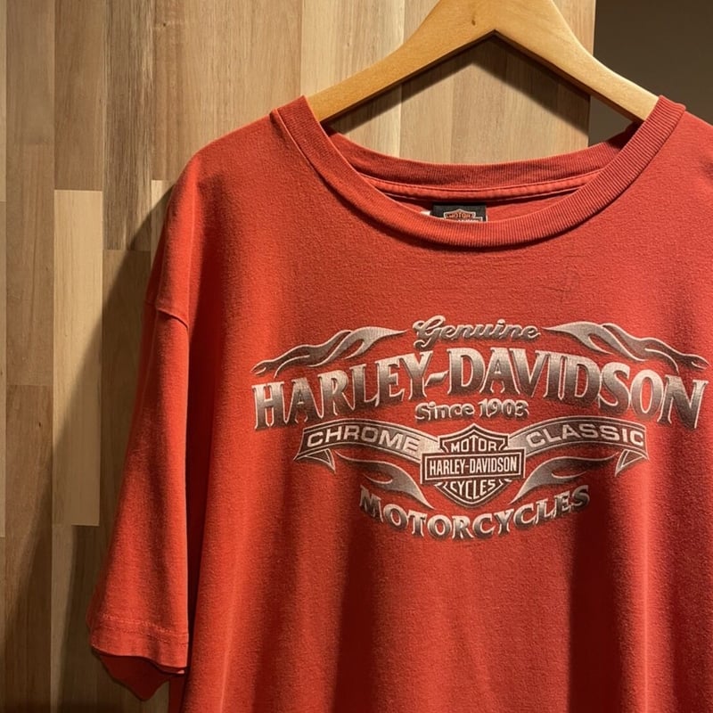 HARLEY-DAVIDSON プリントtシャツ 00's アメリカ製 XLサイズ 朱色 |
