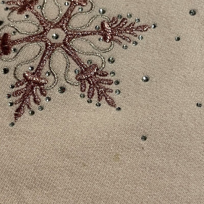 雪の結晶 モチーフ 刺繍 ダブルカラー スウェットシャツ ピンク | 古着