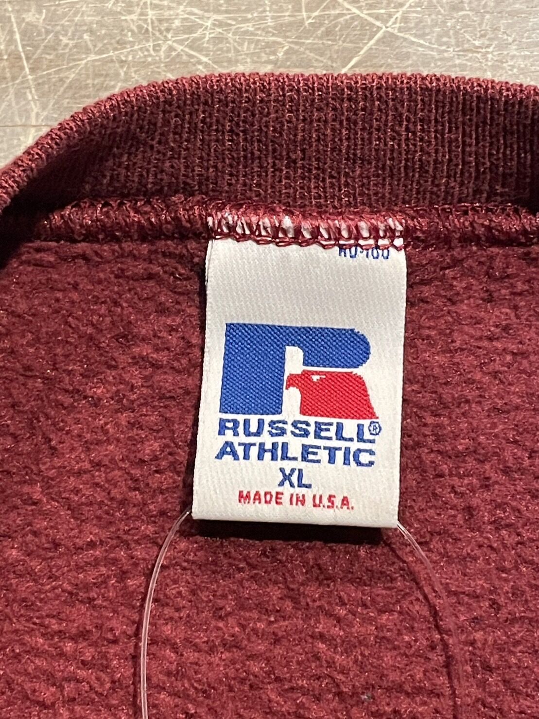 90s RUSSELL ラッセル 貼り付け 前 Vガゼット 無地 スウェットシャツ 