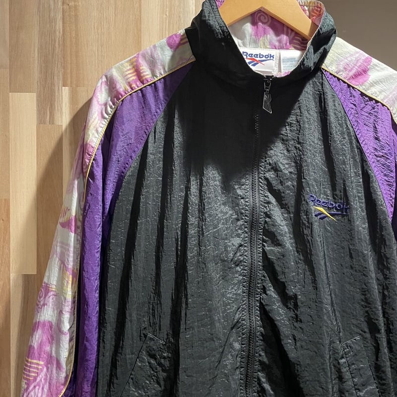 90s Reebok リーボック ワンポイント刺繍 切り替え ナイロンジャケット  
