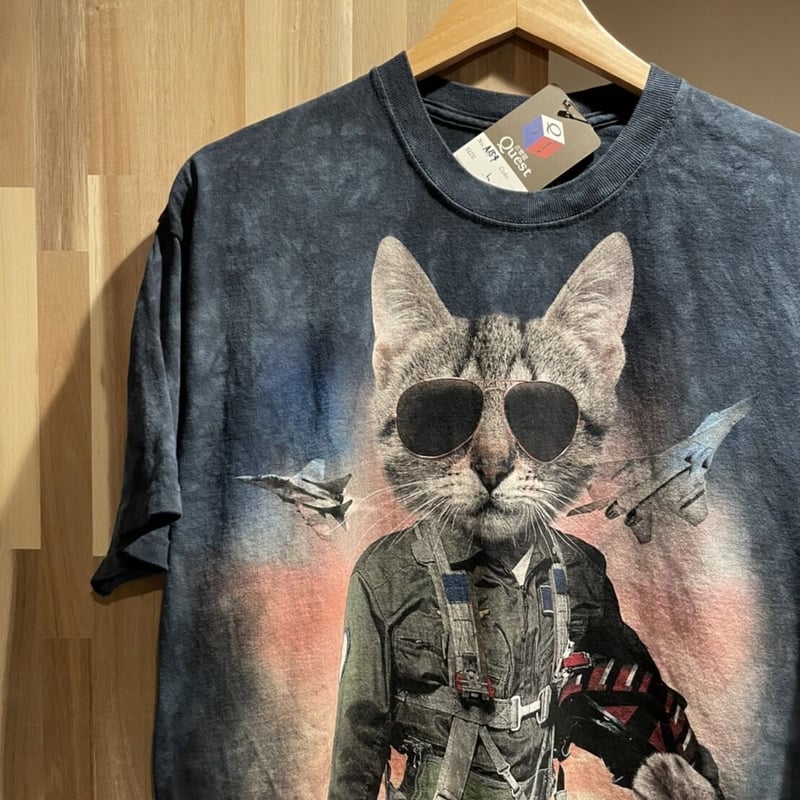 THE MOUNTAIN タイダイ トップガン風 猫 Tシャツ L サイズ ブラック ...