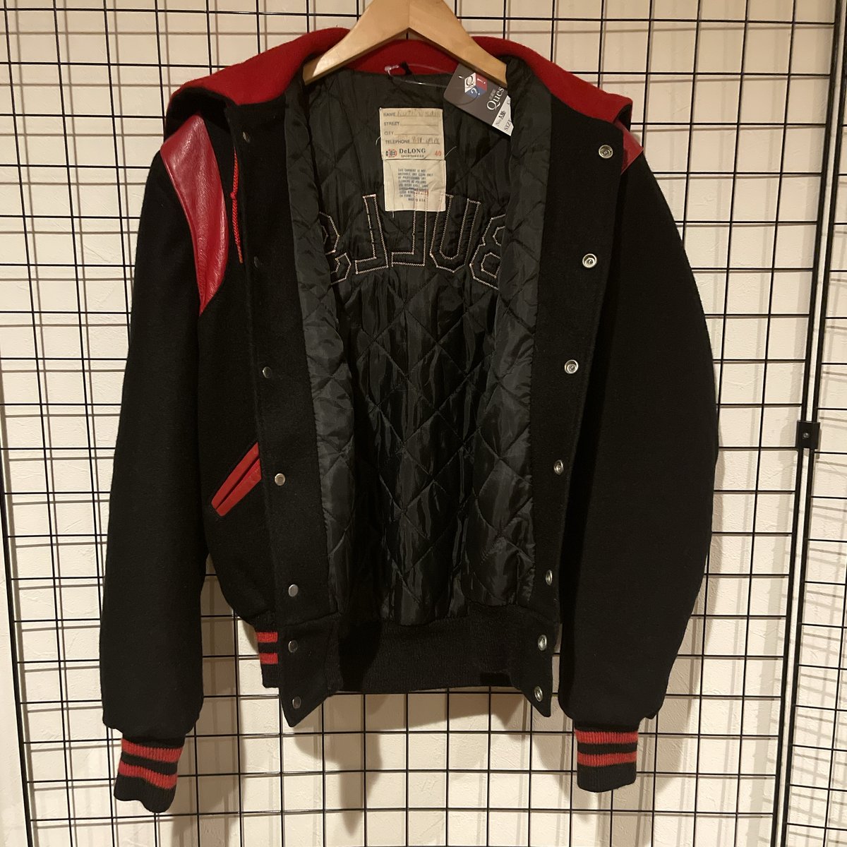 80s DeLONG ブラックウール バージティジャケット スタジャン 無地 80s DeLONG ブラックウール バージティジャケット スタジャン 無地