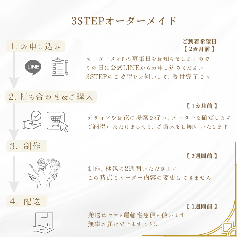 えりな様オーダー】リリィ、Sジャスミン2本、3STEPオーダーメイド