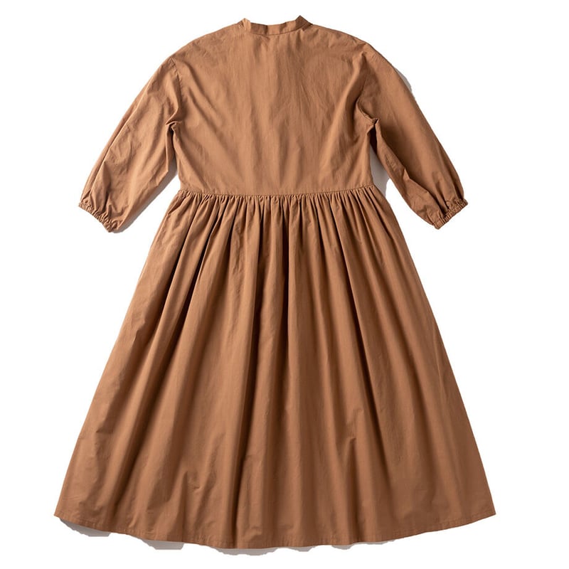 和晒 7分袖ギャザーワンピース｜ブラウン | くらす和晒（わざらし