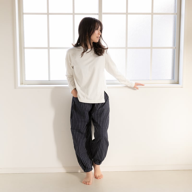 和晒ガーゼもんぺ ストライプ ネイビー | くらす和晒（わざらし