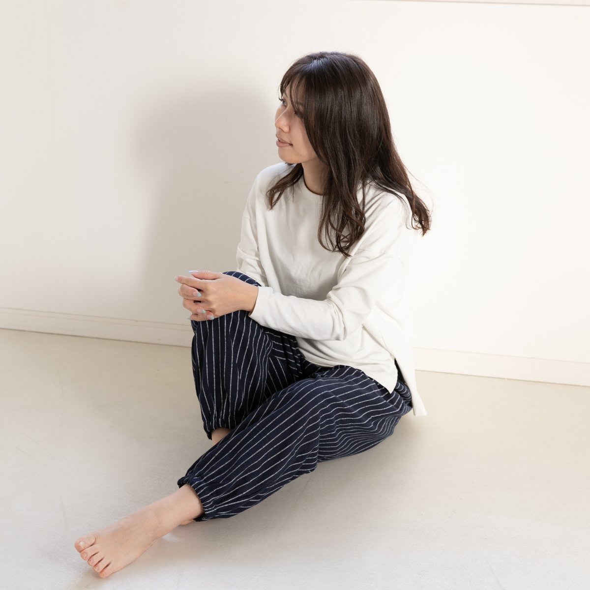 和晒ガーゼもんぺ ストライプ ネイビー | くらす和晒（わざらし