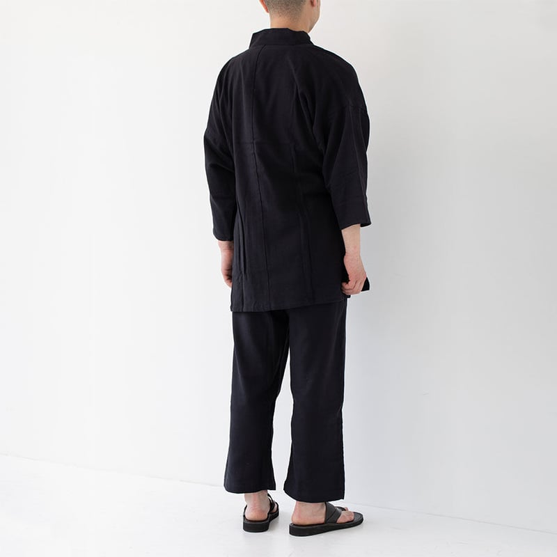 和晒ガーゼ作務衣 纏Matoi ドビー織｜ベージュ | くらす和晒（わざらし