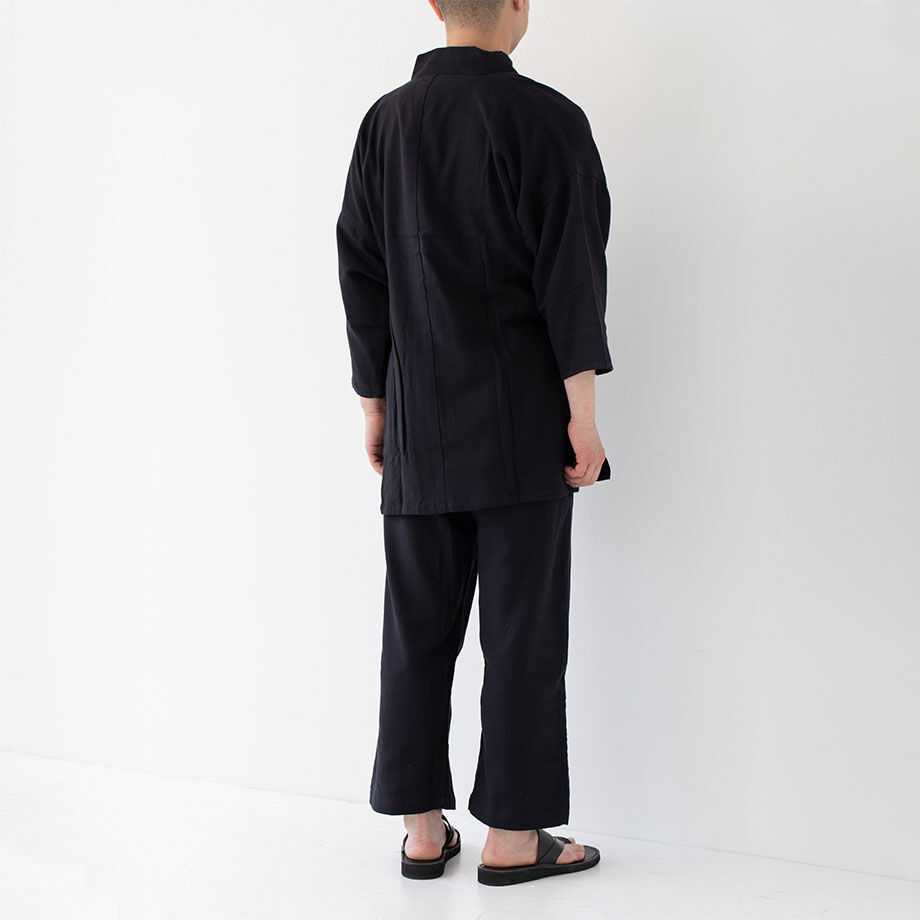 和晒ガーゼ作務衣 纏Matoi ドビー織｜ベージュ | くらす和晒