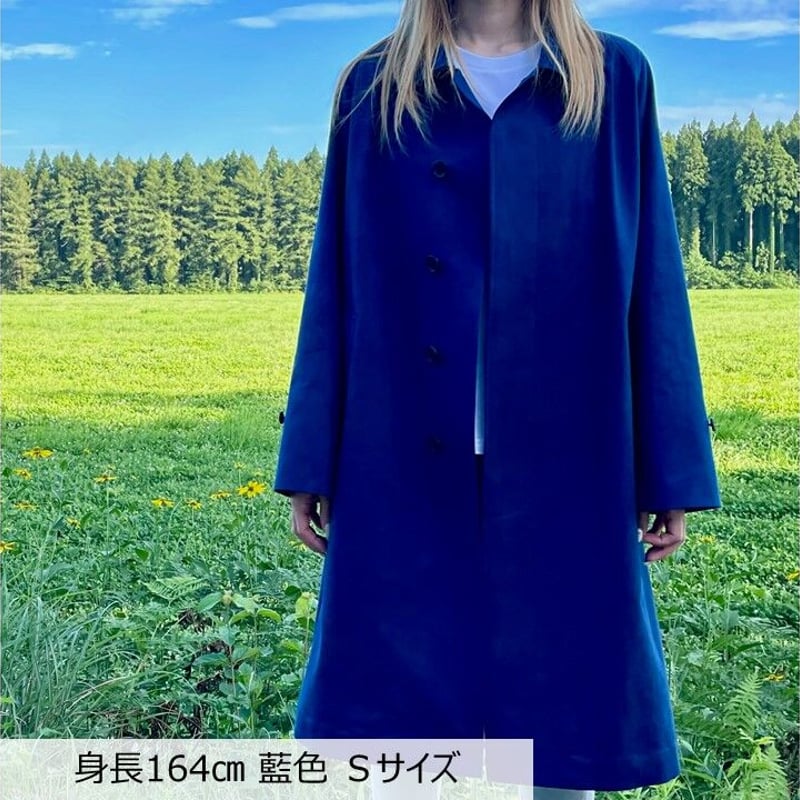 316.藍染めのコート、絞り染め　手染め　柔らかい　ロング　一重　襟　ゆったり 316.藍染めのコート、絞り染め 手染め 柔らかい ロング 一重 襟