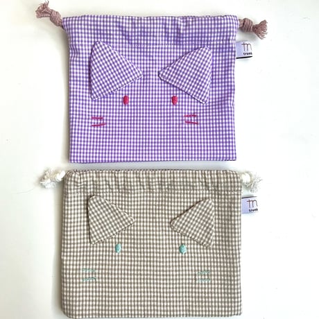 【即納】コップ袋 & ワッフルループタオルset♡『どうぶつシリーズ』パープル