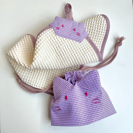 【即納】コップ袋 & ワッフルループタオルset♡『どうぶつシリーズ』パープル