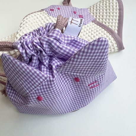 【即納】コップ袋 & ワッフルループタオルset♡『どうぶつシリーズ』パープル