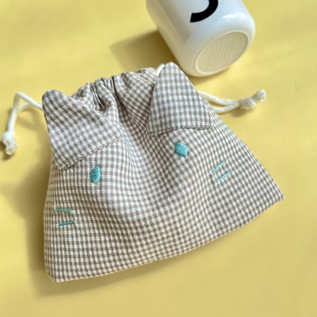【即納】コップ袋 & ワッフルループタオルset♡『どうぶつシリーズ』グリーンベージュ