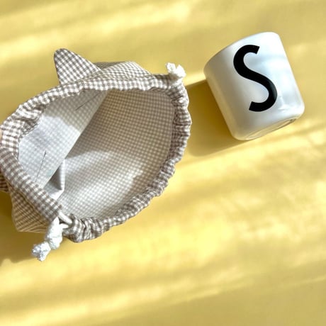 【即納】コップ袋 & ワッフルループタオルset♡『どうぶつシリーズ』グリーンベージュ