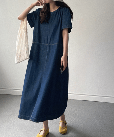 denim midi dress / 2color　hm2860