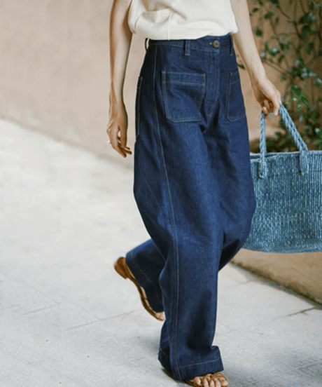 high waist denim wide pants　hm1377
