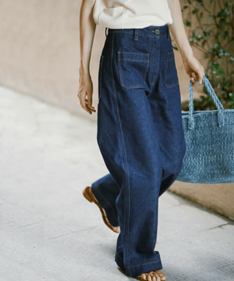high waist denim wide pants hm1377 | Her Me