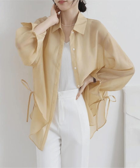 ribbon sheer shirt / 5color　hm2880*