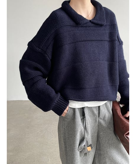 collared cropped knit / 4color　hm2719