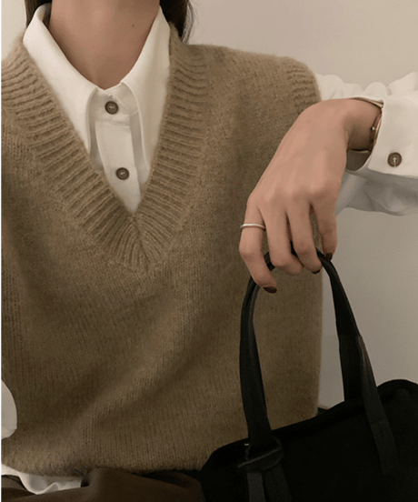 v-neck knit vest / 5color　hm2756
