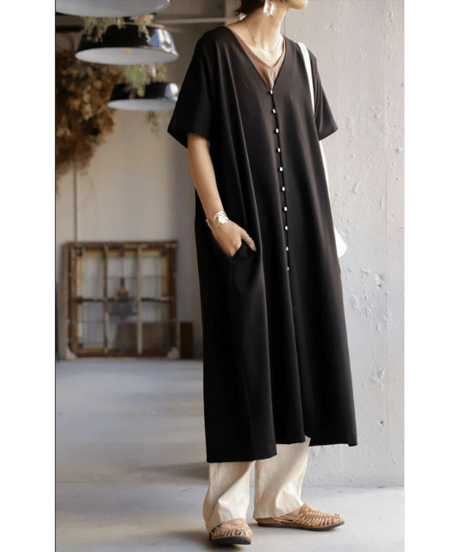 v-neck shirt dress / 5color　hm2958