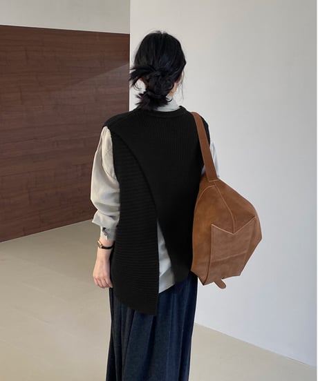 side slit knit vest  / 4color　hm2625