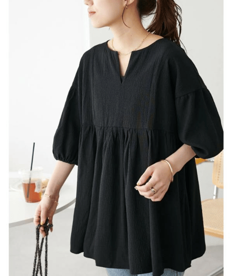 gathered v-neck blouse / 4color　hm2894