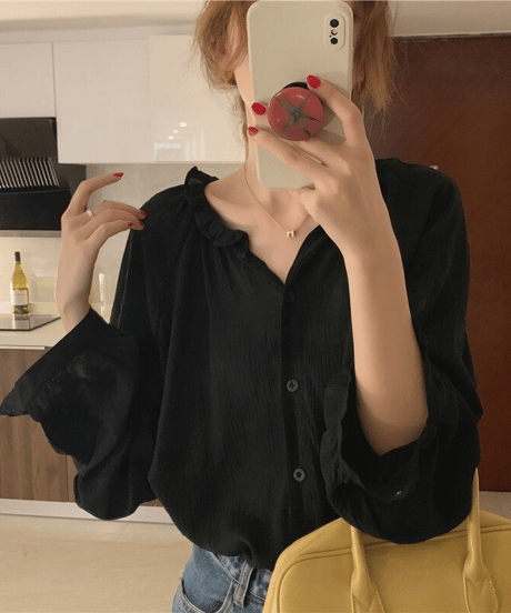 volume v-neck blouse / 2color　hm1681