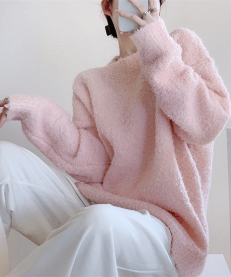 boucle crewneck knit / 6color　hm2770