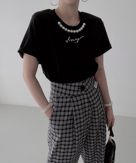 pearl neck logo t-shirt / 3color　hm1405