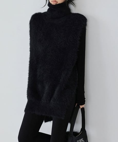high neck eco fur vest / 2color　hm1822