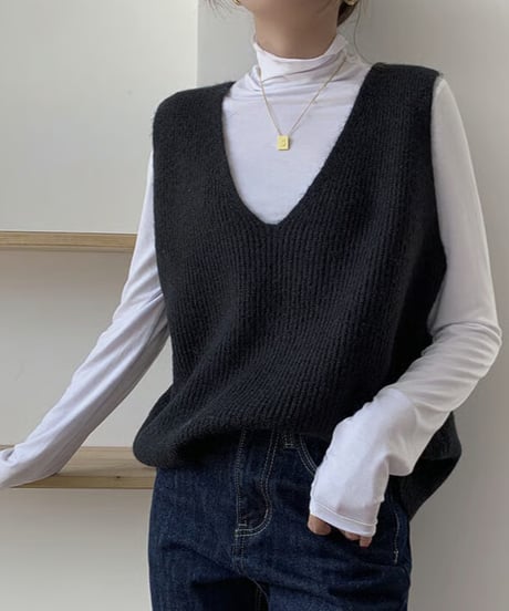 v-neck knit vest / 4color　hm2611