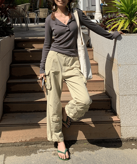 wide leg cargo pants / 2color　hm1343